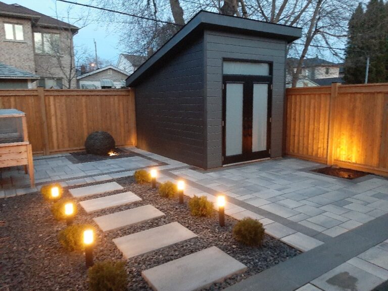 Level Above custom-built garden shed in Bowmanville, ON, providing practical and stylish backyard storage.